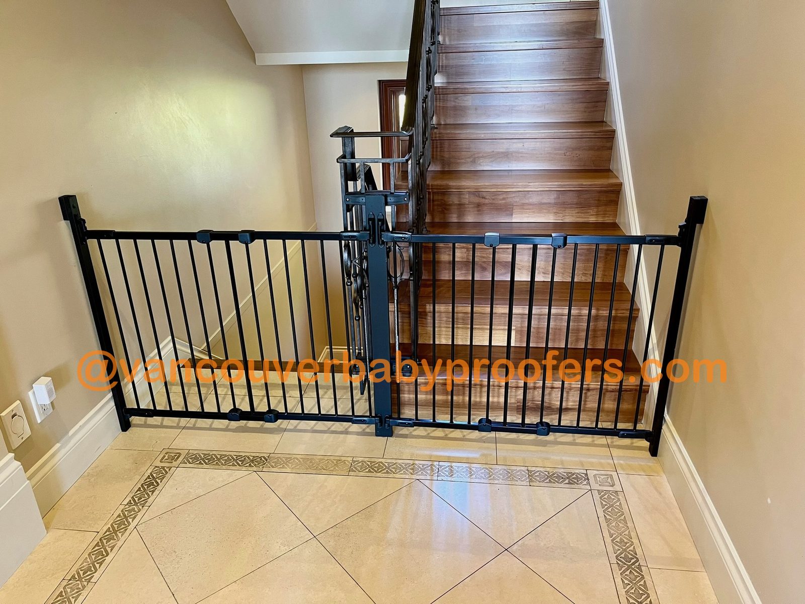 Wood banisters, no-hole clamps installation by Vancouver Baby Proofers
