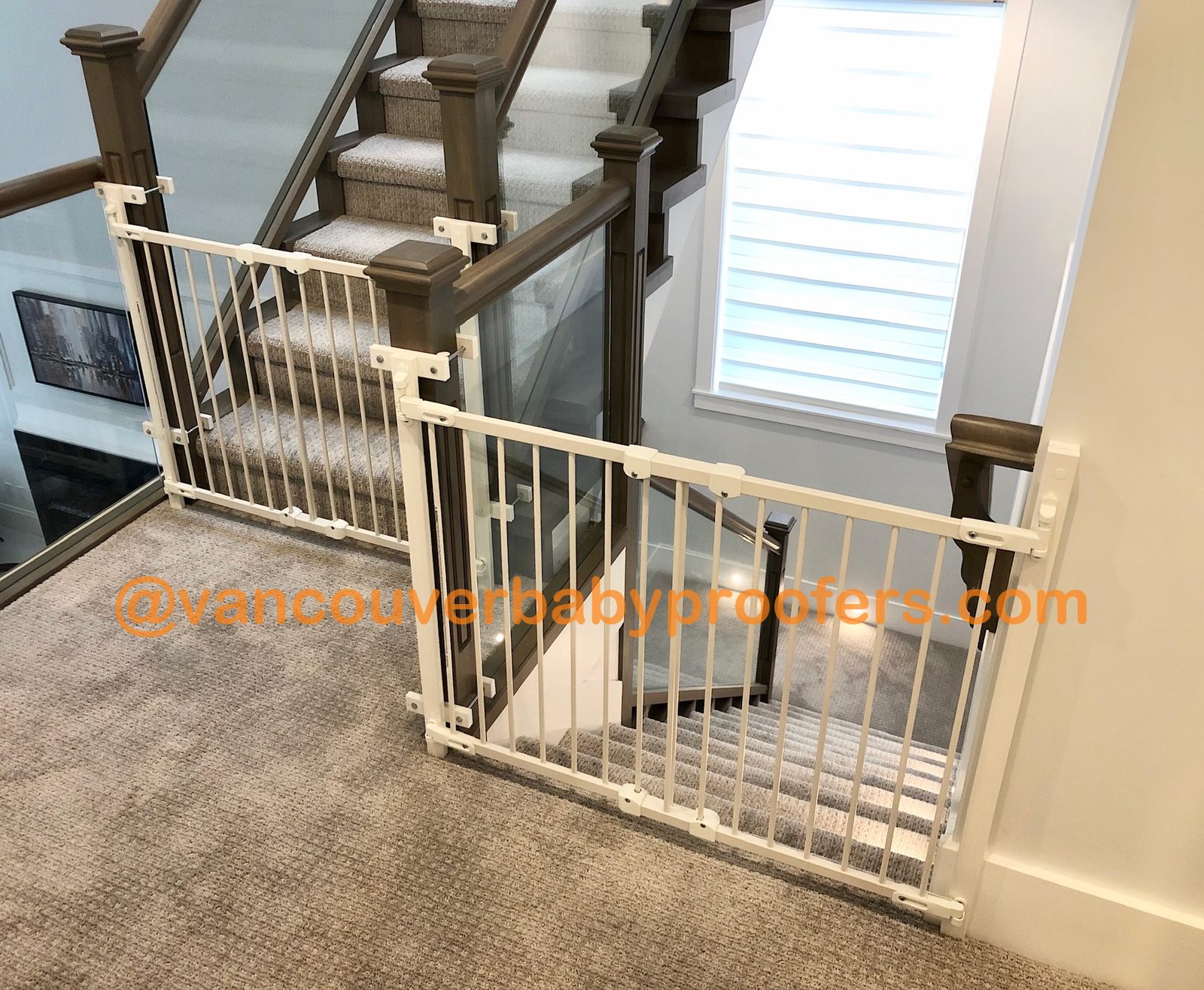 Wood banisters, no-hole clamps installation by Vancouver Baby Proofers